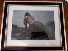 Mermaid Print Framed 41.5cm x 33.7cm Frame. Pic 20cmx28.5cm. Unknown Artist.