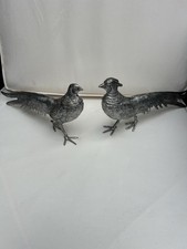 Vintage Pair Of Silver Plated Pheasants Table Ornament, Collectable, Menu Holder