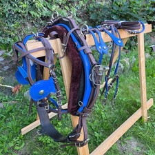 Quick Hitch Biothane Trotting Horse Driving Harness Brown and Blue