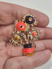 New GT Enamel Van Gogh Flowerpot Brooch Pin, 1 3/4", E73
