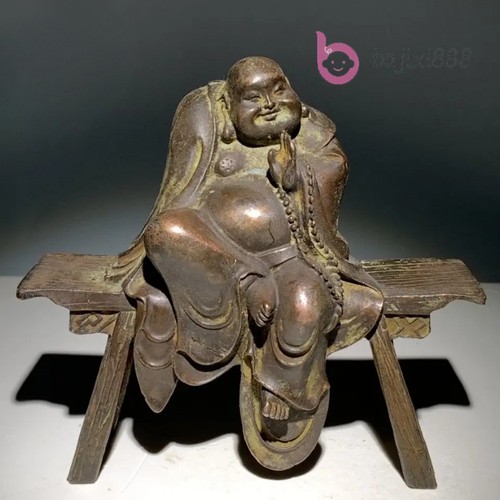 Copper bench buddha laughing - buddha,