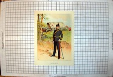 Antique Old Print Military Doctor Colour Portrait Horse Drawn Red Cross Wagon