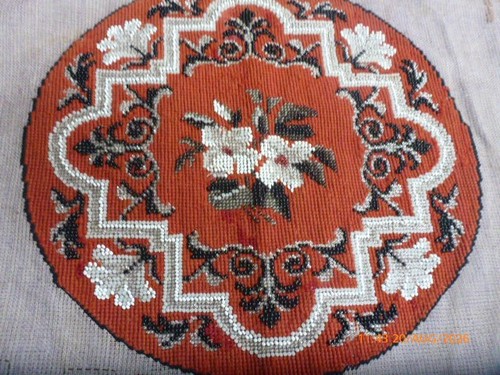 Antique bead woolwork floral - antique, &
