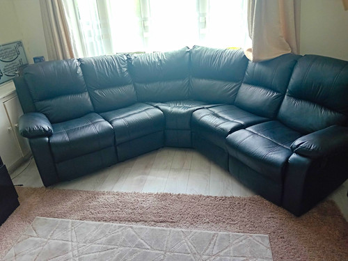 Black leather corner recliner - black,