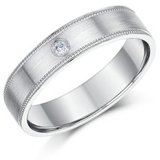 Palladium Ring 950 Diamond Milgrained Wedding 5mm Band