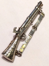 Fantastic Detailed Large 8cm Antique Victorian Silver Flintlock Musket Brooch