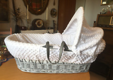 "CLAIR DE LUNE"GREY WICKER  MOSES BASKET WITH WHITE MATTRESS &BEDDING (NO STAND)
