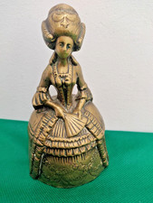 Antique Large Brass Dinner Bell Lady Bell Figurine Marie Antoinette With Fan 14c