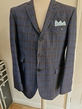 Mens Tailored Adaptor Clothing Suit Jacket  Navy Blue Check S54 Mod/Retro