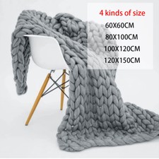 Large Chunky Knitted Sofa Throw Cable Hand-Woven Blanket Bed Chair Throws Warm