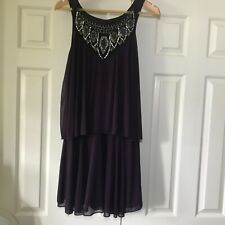 Miss Selfridge Purple Flapper Dress Size 10UK Layered Heavily Beaded Sequin Neck