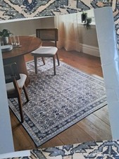 Next Beatrice Oriental Blue Grey Machine Washable runner Rug Contemporary Carpet