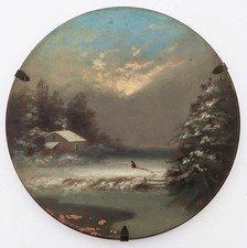 WATCOMBE TORQUAY PAINTED SNOWY COTTAGE SCENE TERRACOTTA WALL PLATE 19TH CENTURY