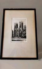 FRAMED ANTIQUE ETCHING OF YORK MINSTER  BY J CHALMER-PARK SIGNED ANTIQUE ETCHING