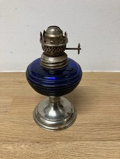 Unique Cobalt Blue And Silver Vintage Oil / Paraffin Lamp.
