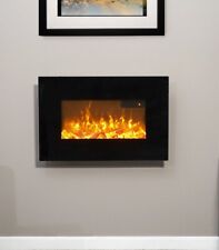 ELECTRIC FIRE BLACK WALL MOUNTED LED REMOTE CONTROL HEATER FLAME FLICKER LOGS 