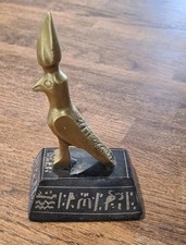 VINTAGE EGYPTIAN HORUS FALCON FIGURE - BRASS ON PLINTH 1970s Paperweight Statue
