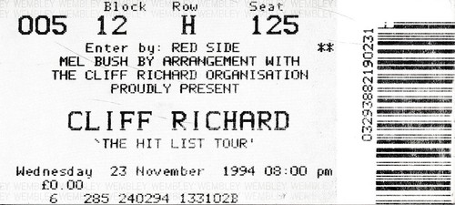 Concert ticket cliff richard - ticket,