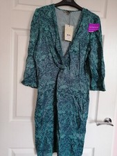 Next Morris & Co Satin Rabbit Print Dress Size 10 Blue 