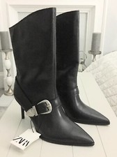 Zara Black Leather Mid-Calf