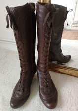 Clarks Steampunk Brown Knee High Victorian spool heel Lace-up zip Boots Size 7