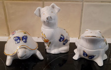 AYNSLEY BONE CHINA COTTAGE GARDEN FROG & PIG & TURTLE COVERED TRINKET BOX