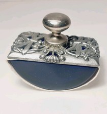 Art Nouveau Style Ink Blotter Cobalt Blue Glass, Metal Cover Floral & Dragonfly