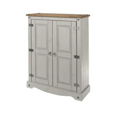 Cupboard 2 Door Storage Shelves Grey Waxed Cabinet Living Home Furniture