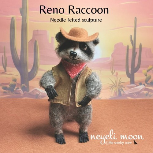 Needle felted reno raccoon - needle,