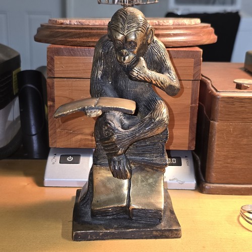 Bronze monkey reading - bronze, 7.5”