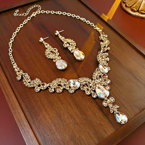 Necklace earrings set gold - necklace,