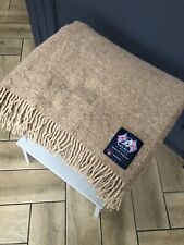 Brontë by Moon 100% Wool Throw Blanket herringbone Beige Brown 137cm x 165cm