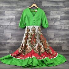 Vtg 80s Simon Ellis Paisley Floral Dress Retro UK 14 Mrs Christmas Vibes Green