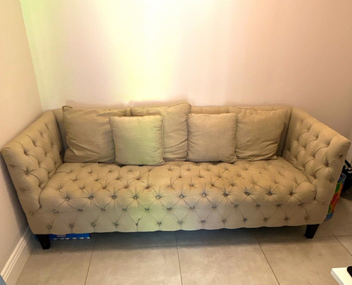 Beige fabric chesterfield - fabric,