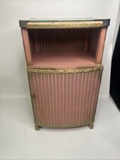 Vintage 1950s Pink Painted Woven Wire Bedside Cabinet Pot Cupboard Glass Top