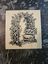 PSX K-1792 1995 Rose Arbor Trellis & Bench Rubber Stamp Wooden Handle