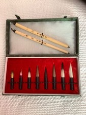 Vintage Chinese Calligraphy Brush Writing Set In Box