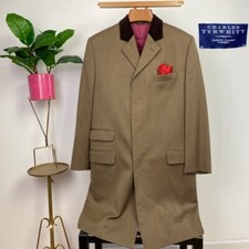Charles Tyrwhitt (42R) Whipcord Fawn Paddock Overcoat COVERT Coat Jacket TWEED