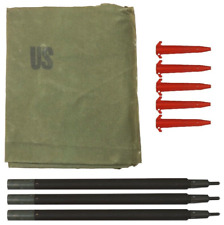 US Military OD Shelter Half Pup Tent 1 Man Cover Canvas Tarp Vintage With Parts