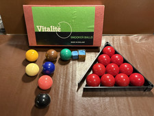 Vintage Vitalite Snooker Balls 1 5/8” Diameter in Original Box with Triangle