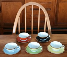 5 x Vintage Hand Painted Gold Relief Wallendorf Porcelain Cups & Saucers