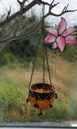 Yellow amber hanging tea light - hanging,
