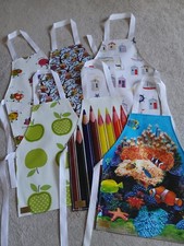6 X Childrens Wipe Clean Pvc Aprons 2-4/5 Years, Girls or Boys, Brand New.