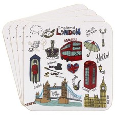 London Sketch Mini Icons Cork Coasters | Premium Quality Set Of 4 Coasters