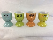 Trade Wind Ceramic Set Of 4 Egg Cups With Funny Face Design 1990's (H12)