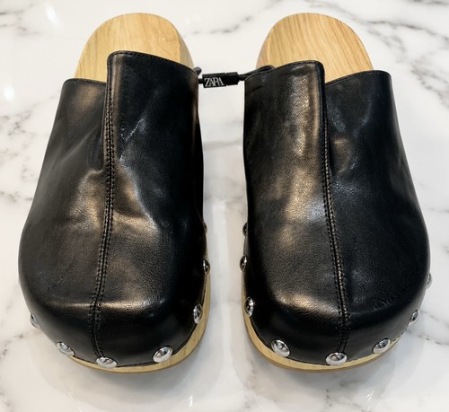 Zara black wooden clog mules - zara,