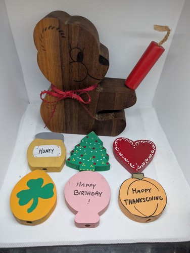 Vintage wooden teddy bear - wooden,