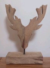 Natural Wood Stags Head Ornament