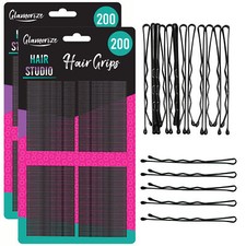 400pk Hair Grips | Black Bobby Pins Waved 4.6cm Styling Clips Slides Kirby Salon