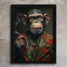 Gangster Chimp Art Print Vintage Monkey Portrait Animal Wall Art Chimp Poster